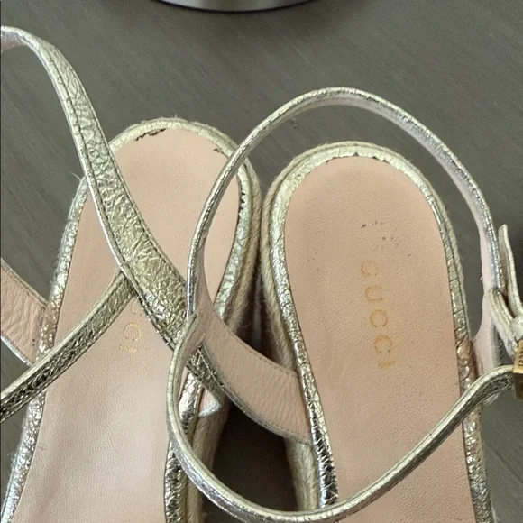 Gucci Women's Metallic Gold Wedge Sandals - Picture 3 of 4